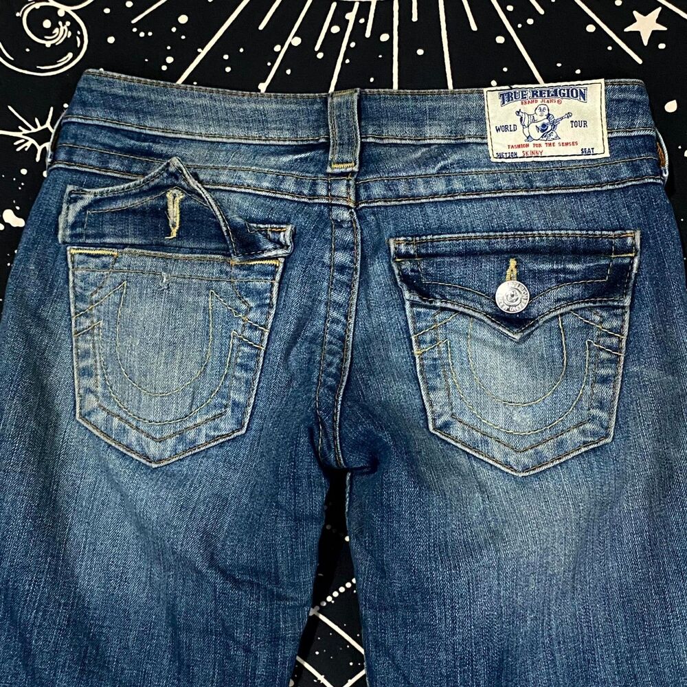 True Religion Jeans Women's 26x29 Blue Cotton Denim Skinny Faded Western Y2K